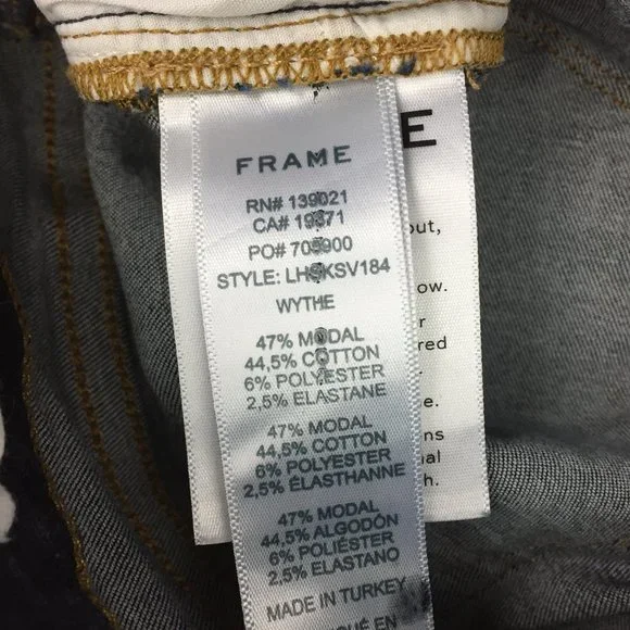 FRAME Le High Skinny Dark Wash Wythe Slit Hem Logo Hardware 5 Pocket Jeans - Picture 3 of 9